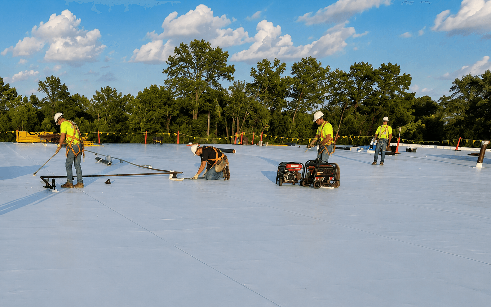 Commercial roofing crew